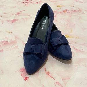 Blue Suede Shoes With Layered Bow